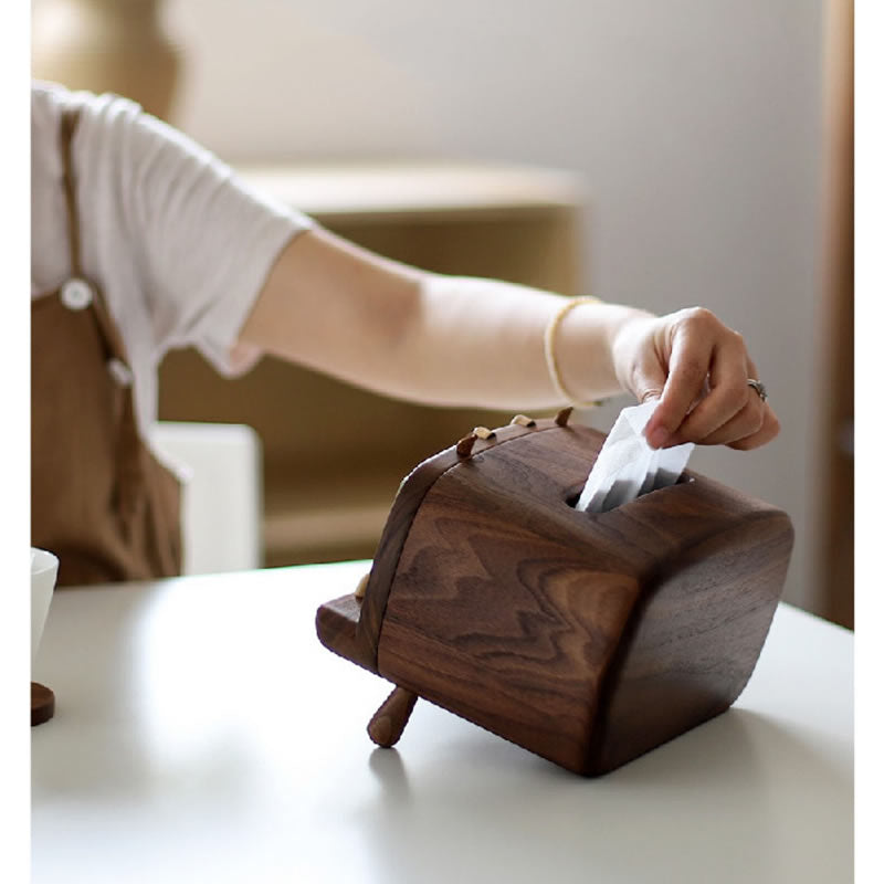 Walnut Wooden Hippo Tissue Box - Wood Tissue Holder & Phone Stand for Modern Home Decor