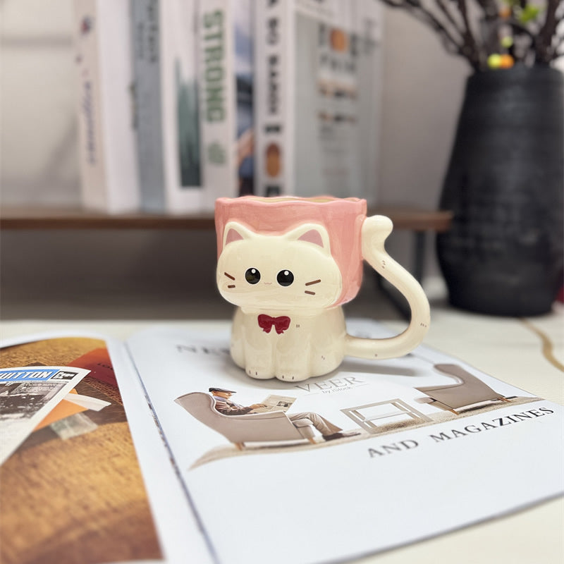Cute 3D Cat-Shaped Ceramic Mug , Adorable Kitten Coffee Cup, Whimsical Large Capacity Milk Cup
