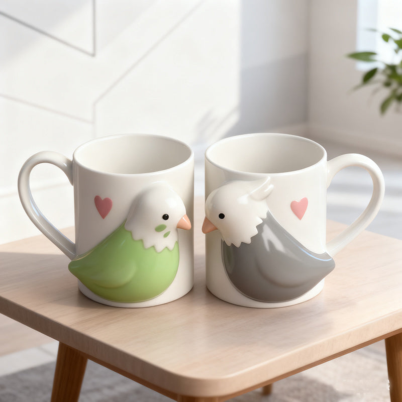 Cute 3d Parrot Ceramic Mug, Large Capacity Bird Mug , Kawaii Animal Coffee Cup