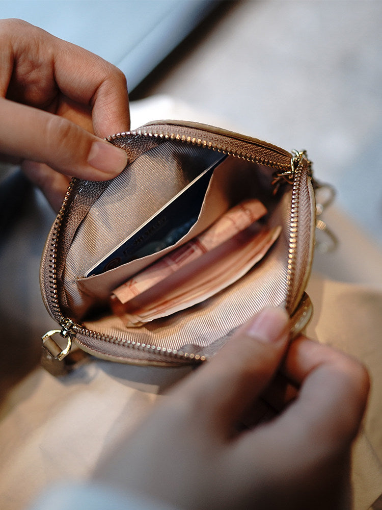 Cute Elephant Genuine Leather Coin Purse - Zippered Wallet with Keyring, Top-Grain Cowhide