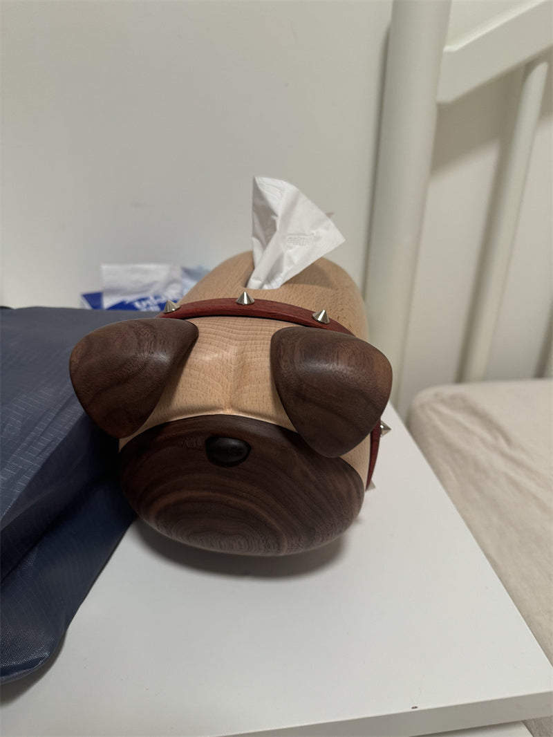 Handcrafted Wooden Bulldog Tissue Box – Decorative Pet-Themed Facial Tissue Dispenser for Home, Office, and Gift-Giving