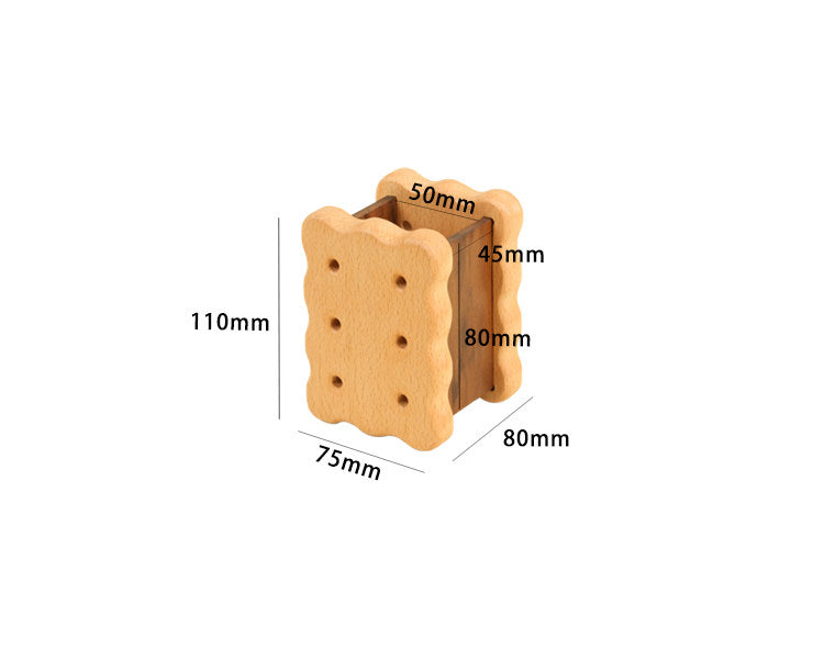 Whimsical Wooden Biscuit Pen & Pencil Holder - Natural Wood Desk Organizer