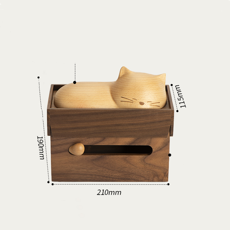 Solid Walnut & Beech Wood Sleeping Cat Tissue Box - Fun Home and Office Decoration