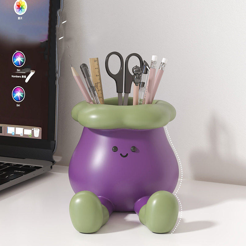 Whimsical Eggplant Stationery Holder & Phone Stand – Purple Vegetable Pen Holder for Home Office, Student Desk, and Unique Gift Giving