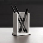 Minimalist Concrete White Pen Holder, Modern Desk Organizer for Pens & Pencils