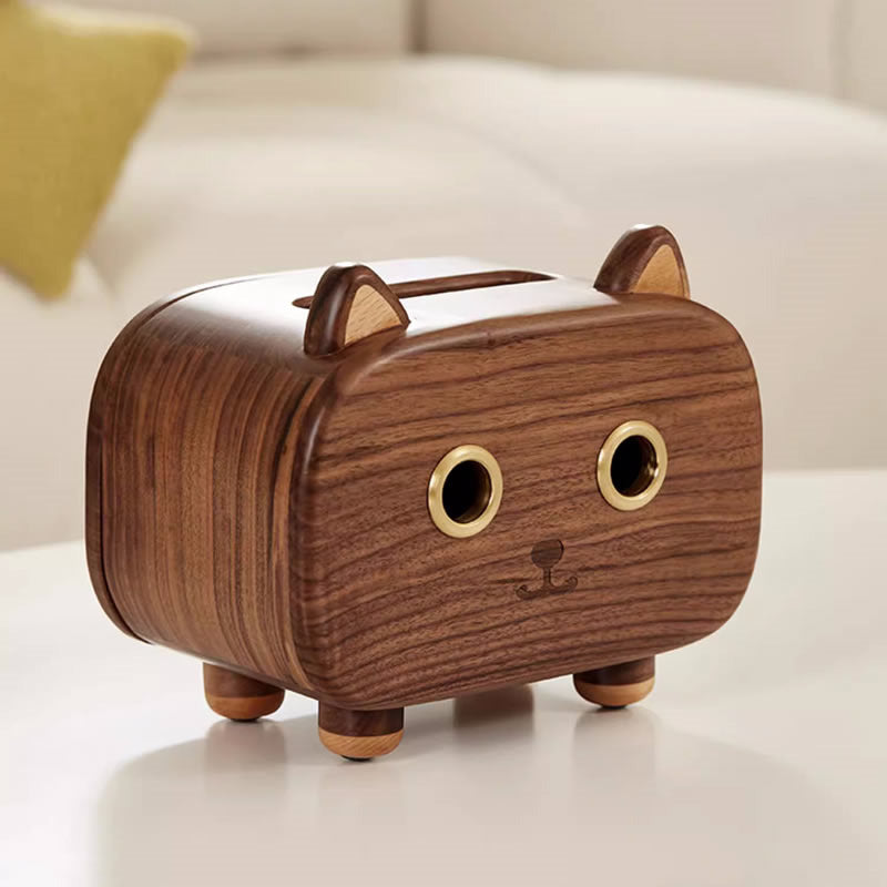 Charming Black Walnut Cat Facial Tissue Box Holder -  for Home,Office Organizer