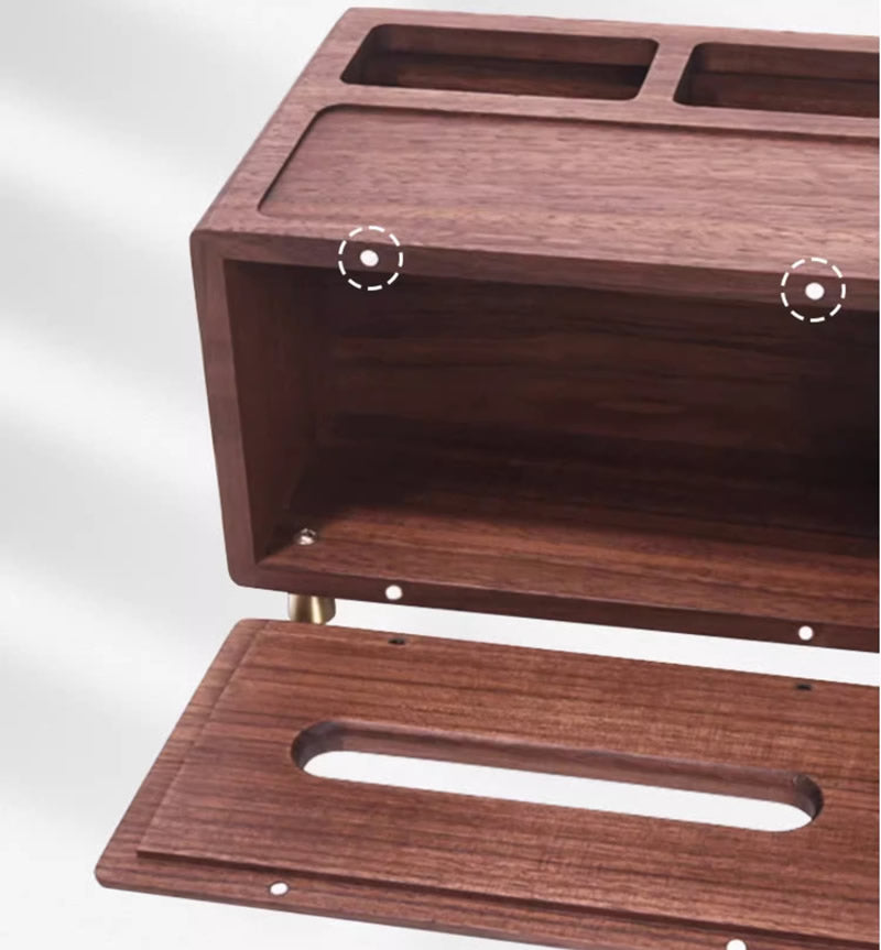 Walnut Wood Multi - Function Tissue Box & Remote Control Holder for Living Room Tables‌