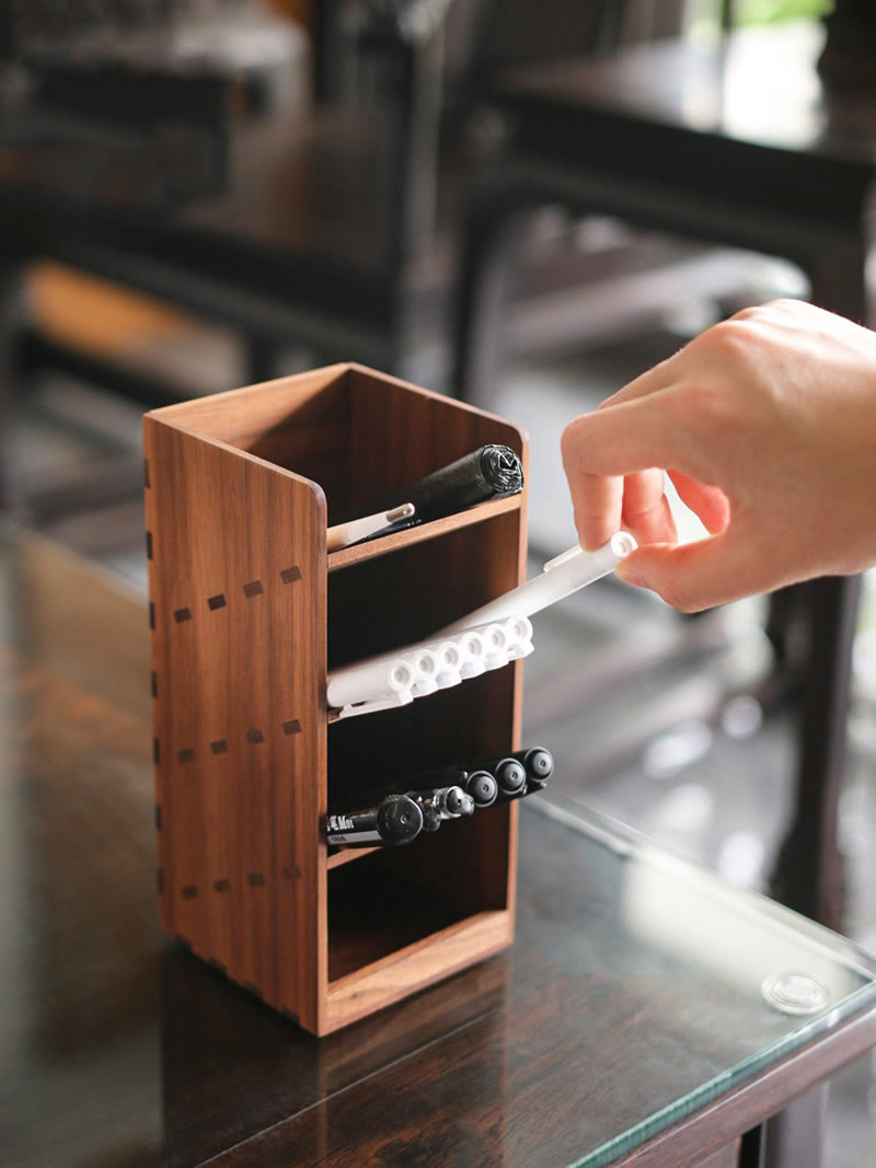 Premium Walnut Wood Desk Organizer & Pen Holder - Stylish Office & Home Storage Solution