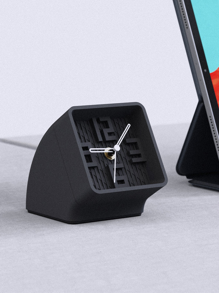 Concrete Desk Clock, Modern Geometric Table Clock with Unique 3D Number Design
