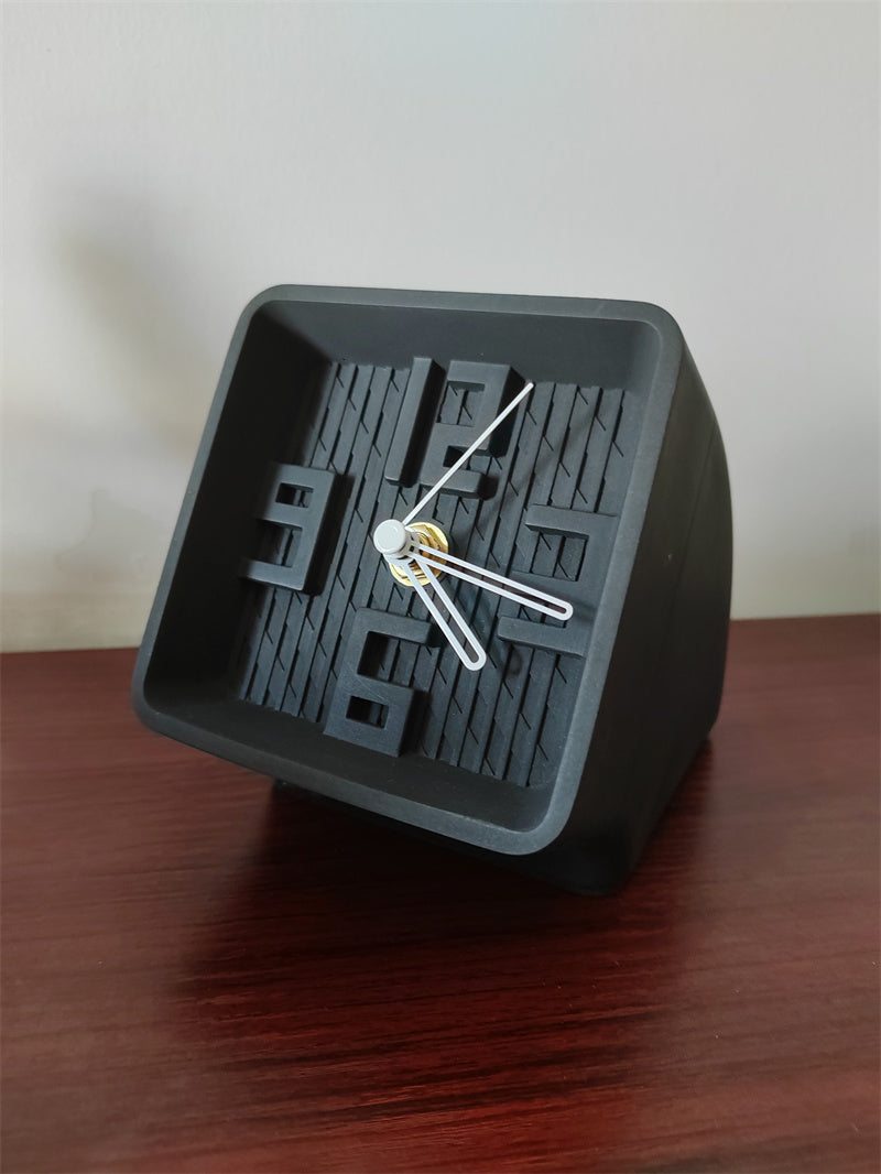Concrete Desk Clock, Modern Geometric Table Clock with Unique 3D Number Design