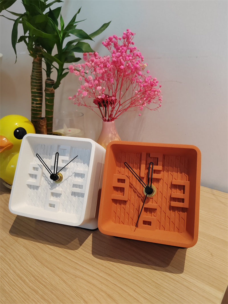 Concrete Desk Clock, Modern Geometric Table Clock with Unique 3D Number Design