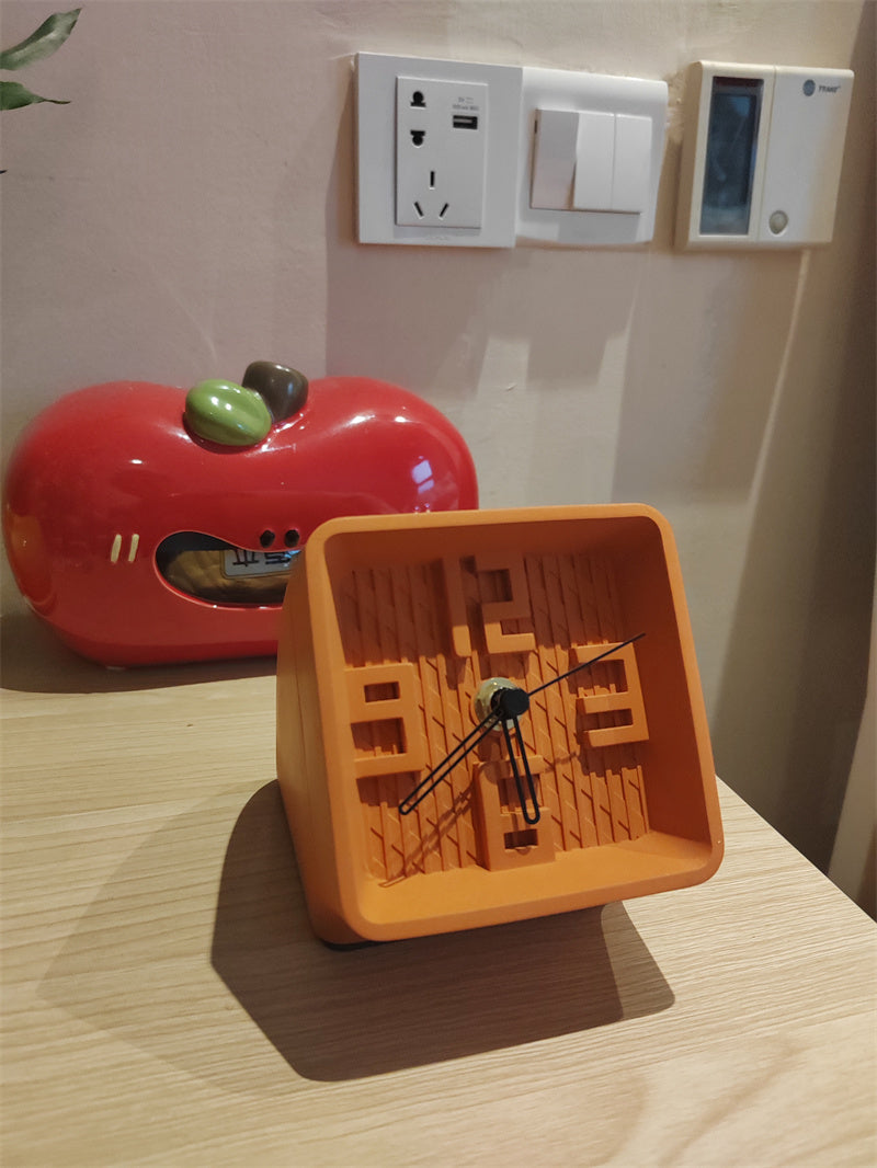 Concrete Desk Clock, Modern Geometric Table Clock with Unique 3D Number Design