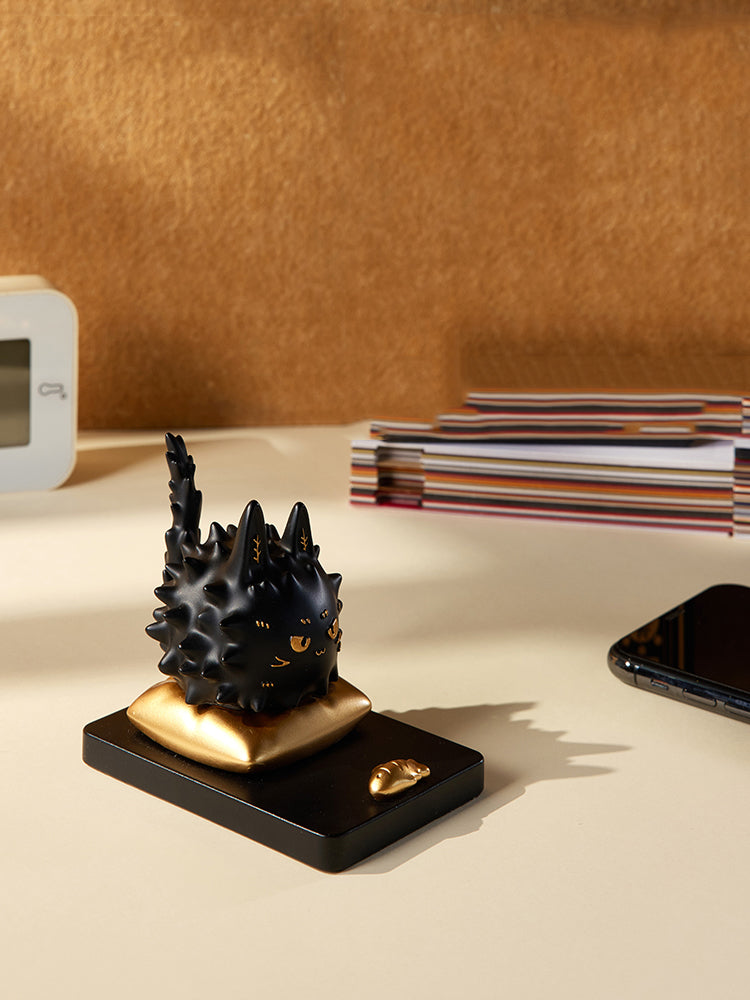 Cute Black Spiky Cat Phone Stand, Decorative Cell Phone Holder for Desk