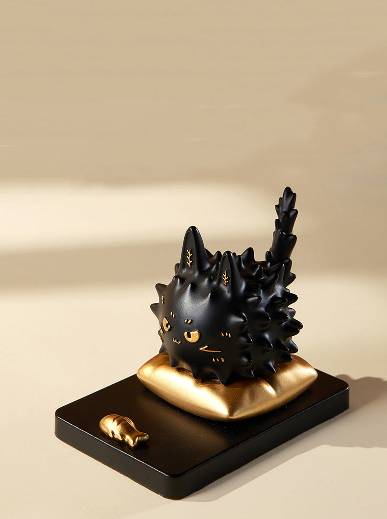Cute Black Spiky Cat Phone Stand, Decorative Cell Phone Holder for Desk