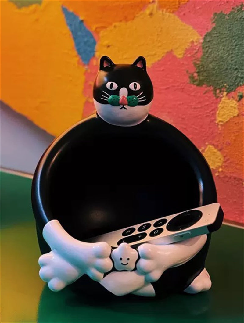 Cute Cat-Shaped Storage Holder – Adorable Black & White Cat Organizer for Remote Controls & Small Items