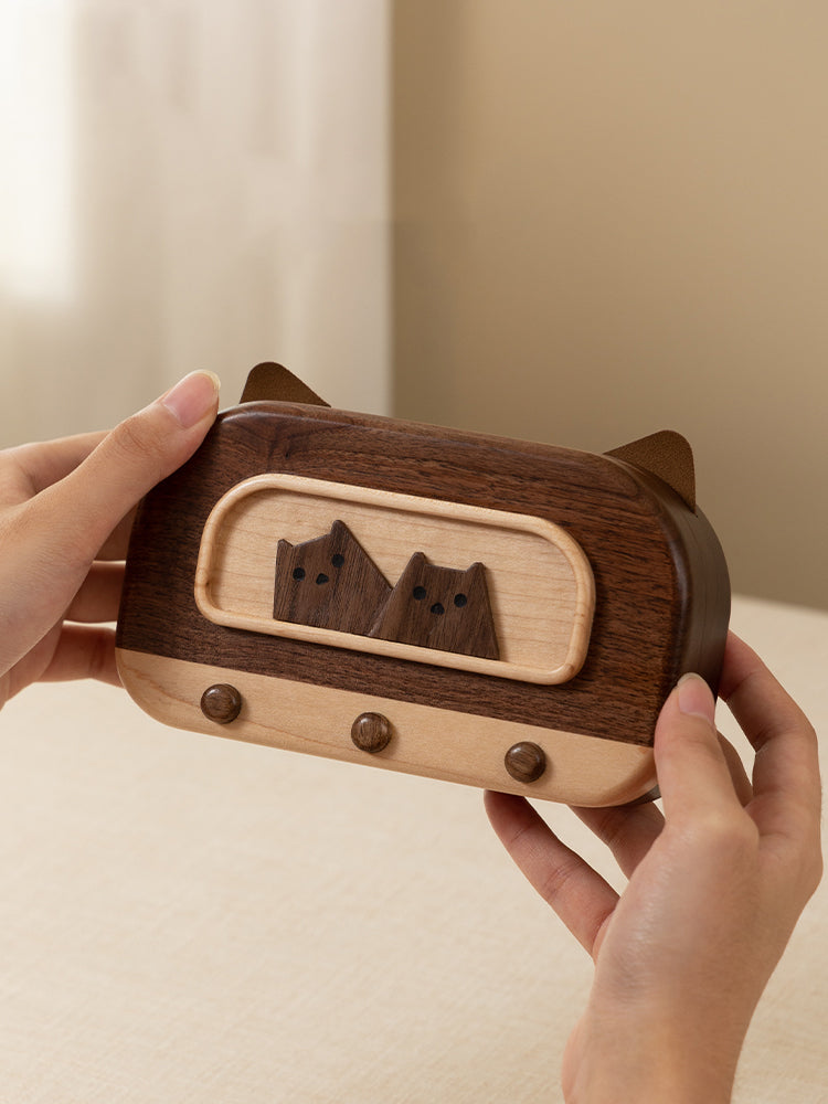 Cute Cat - Shaped Wooden Jewelry Box, Travel - Friendly Organizer for Rings, Earrings & Necklaces