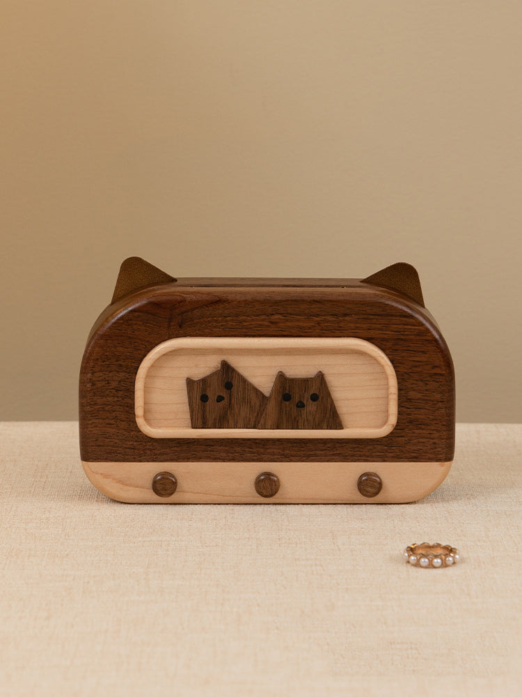 Cute Cat - Shaped Wooden Jewelry Box, Travel - Friendly Organizer for Rings, Earrings & Necklaces