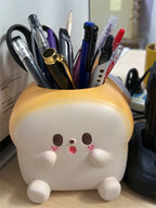 Cute Toast - Shaped Desk Pen Holder, Kawaii Office & School Organizer