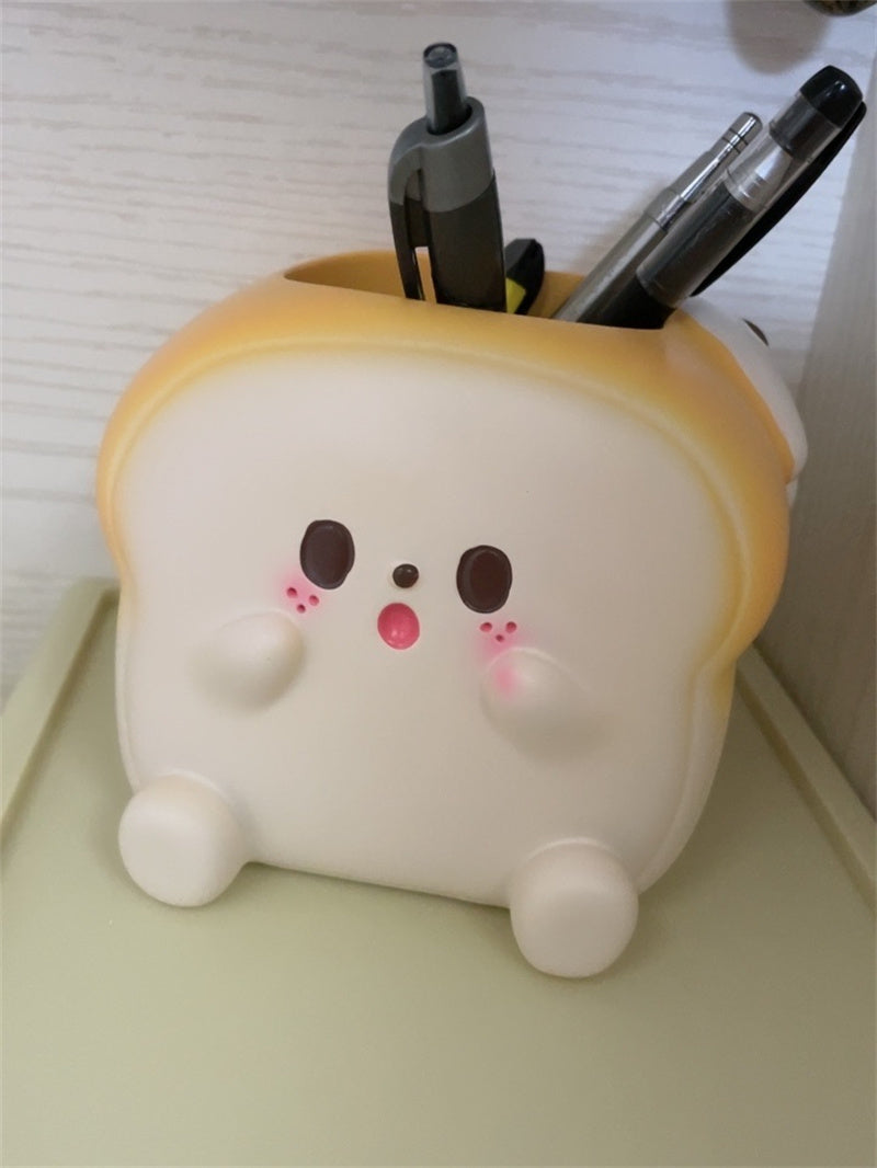 Cute Toast - Shaped Desk Pen Holder, Kawaii Office & School Organizer