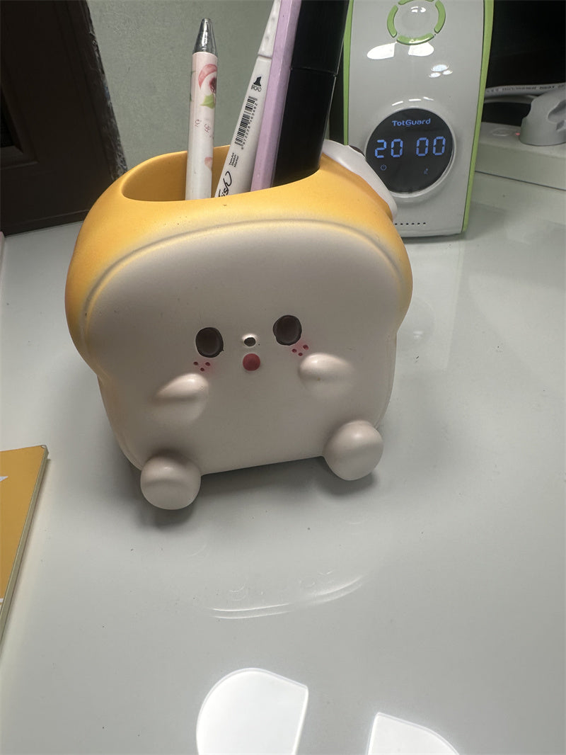 Cute Toast - Shaped Desk Pen Holder, Kawaii Office & School Organizer