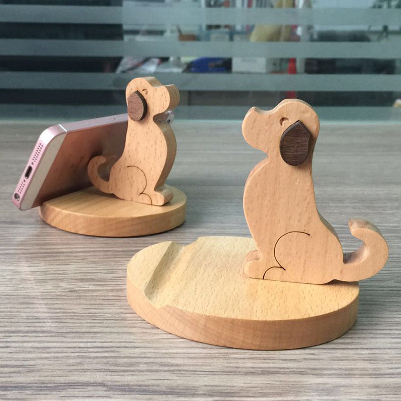 Cute Wooden Dog Phone Stand, Animal - Shaped Cell Phone Holder for Desk
