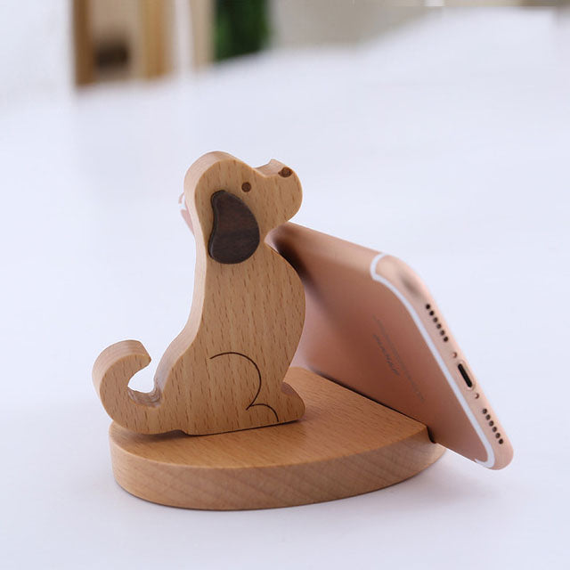 Cute Wooden Dog Phone Stand, Animal - Shaped Cell Phone Holder for Desk