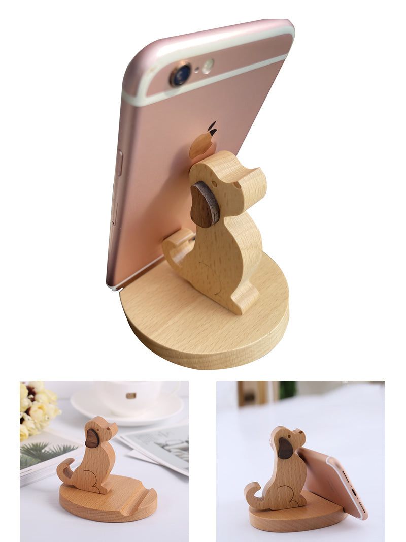 Cute Wooden Dog Phone Stand, Animal - Shaped Cell Phone Holder for Desk