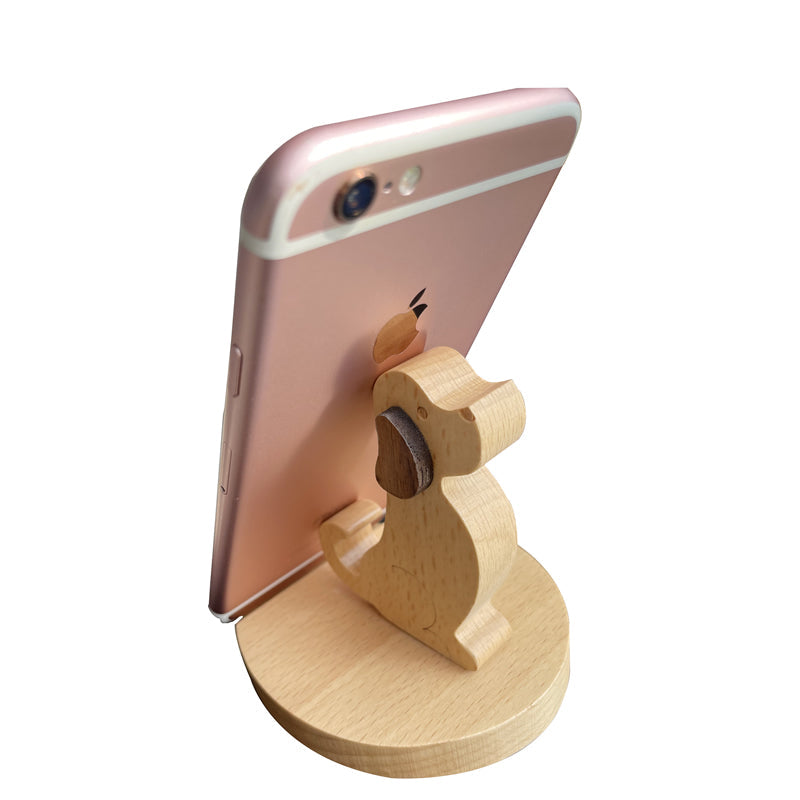 Cute Wooden Dog Phone Stand, Animal - Shaped Cell Phone Holder for Desk