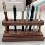 Double-Layer Wooden Pen Holder with Brass Accents, 8 - Slot Desk Organizer for Pens & Markers