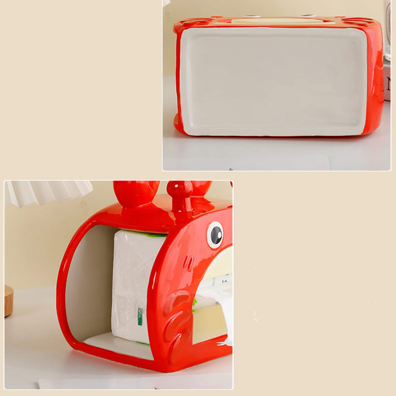Cute Crab - Shaped Ceramic Tissue Box with Phone Stand, 2 - in - 1 Bathroom/Desk Organizer