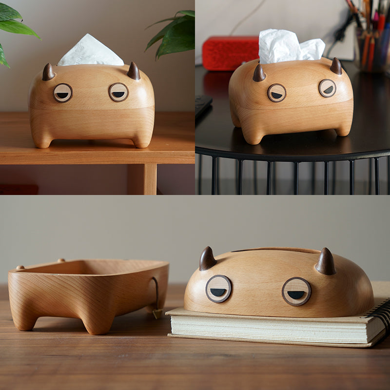 Funny Wooden Monster Tissue Box - Quirky Home & Office Decor