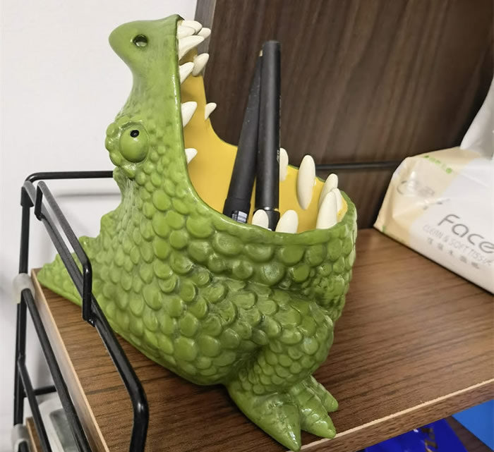 Cute Dinosaur Desk Organizer - Pen Holder, Storage & Succulent Planter