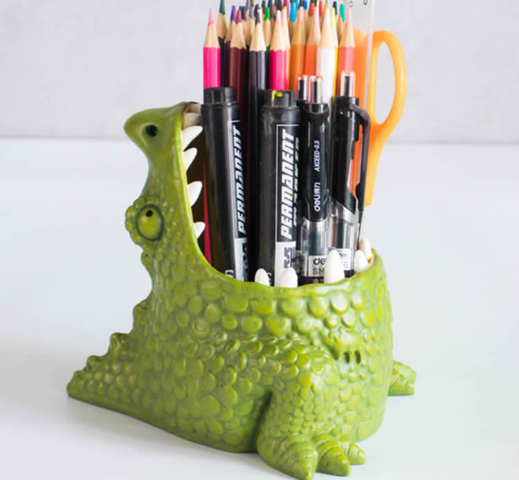 Cute Dinosaur Desk Organizer - Pen Holder, Storage & Succulent Planter