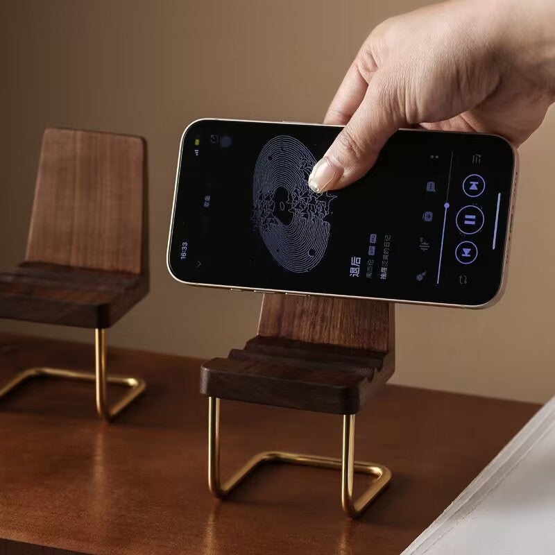 Mini Chair - Shaped Wooden Phone Stand, Decorative Cell Phone Holder for Desk