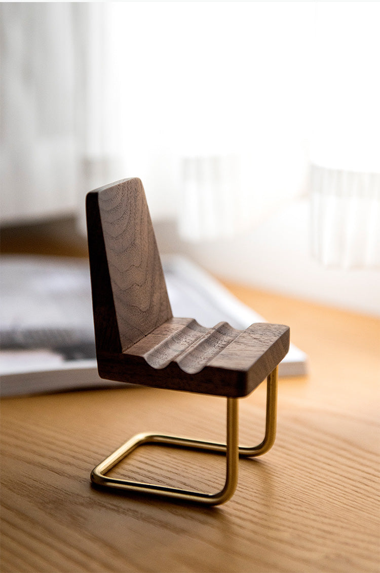 Mini Chair - Shaped Wooden Phone Stand, Decorative Cell Phone Holder for Desk