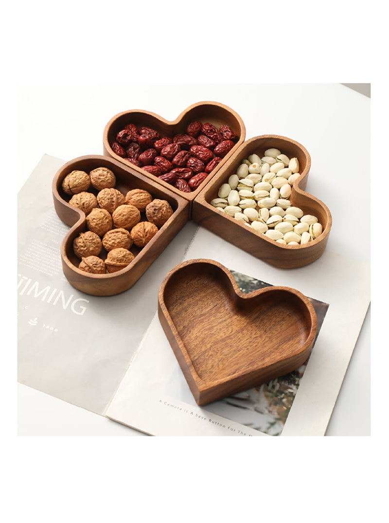 Heart - Shaped Wooden Divided Serving Tray, 4 - Compartment Snack & Appetizer Platter