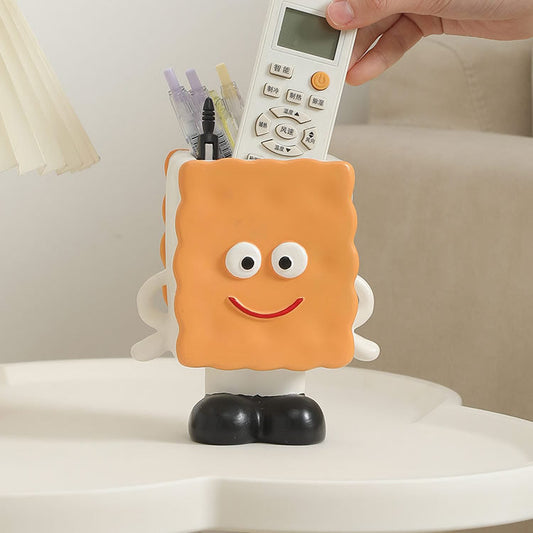 Cute Cartoon Biscuit Resin Pen Holder & Desk Organizer - Whimsical Desktop Decoration for Office, School & Home