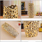 Gold Textured Ceramic Vase - Modern Decorative Home Accent