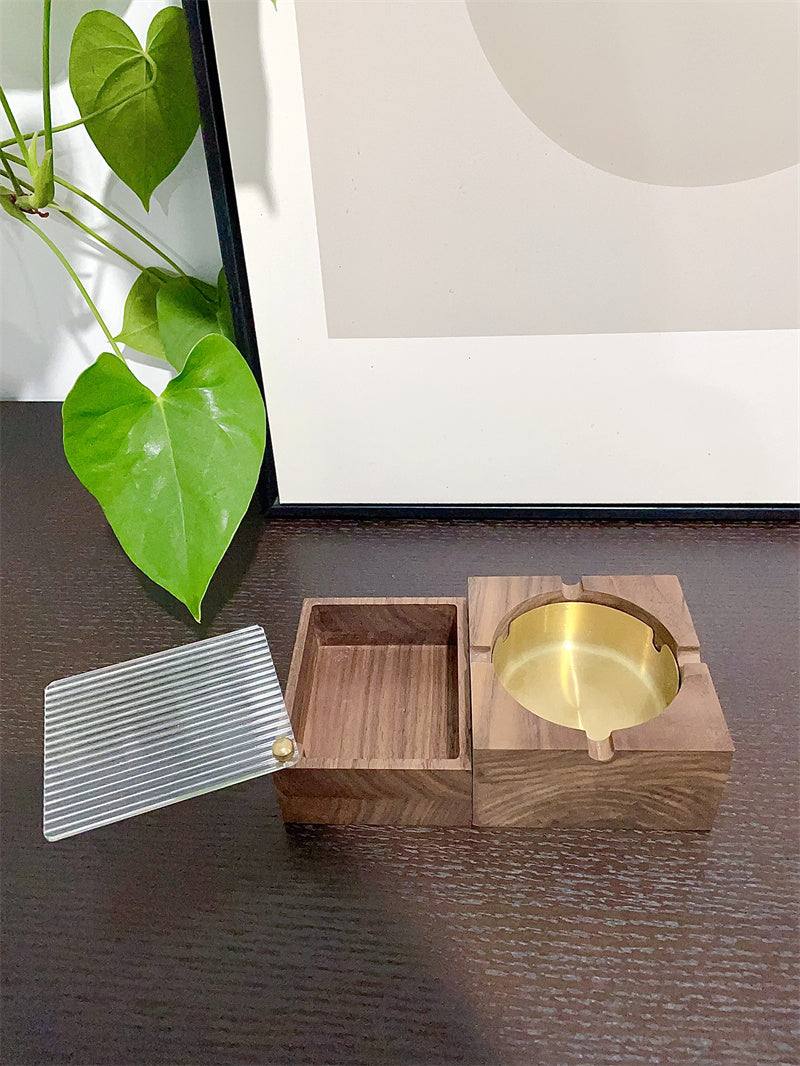 Wooden Cigarette Case with Ashtray, 2 - in - 1 Smoking Accessory Organizer