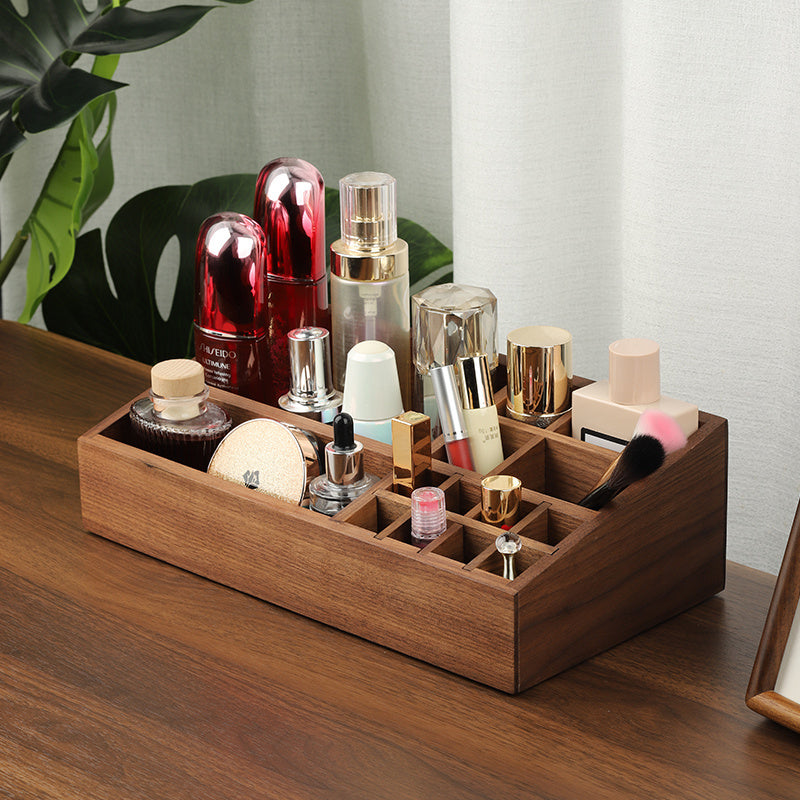 Wooden Makeup and Skincare Organizer, Multi - Compartment Desk Tidy for Beauty Products
