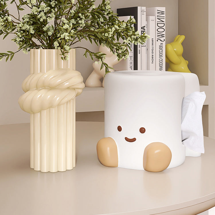 Ceramic Smiley Face Roll - Shaped Tissue Box, Cute Decorative Tissue Holder