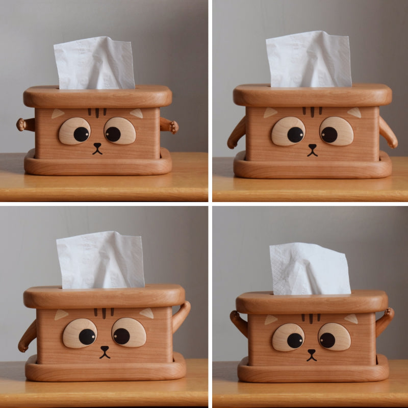Whimsical Wooden Cat Tissue Box,for Living Room, Nursery, and Office