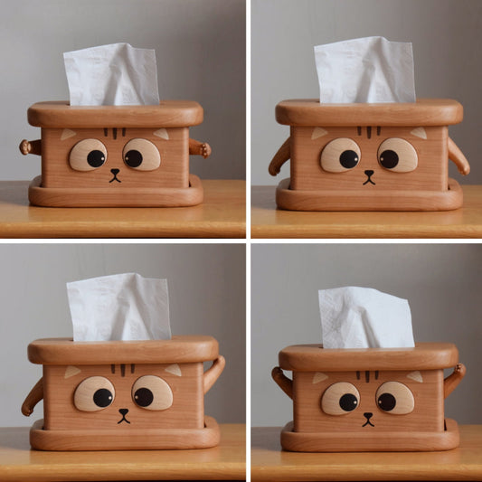 Whimsical Wooden Cat Tissue Box,for Living Room, Nursery, and Office