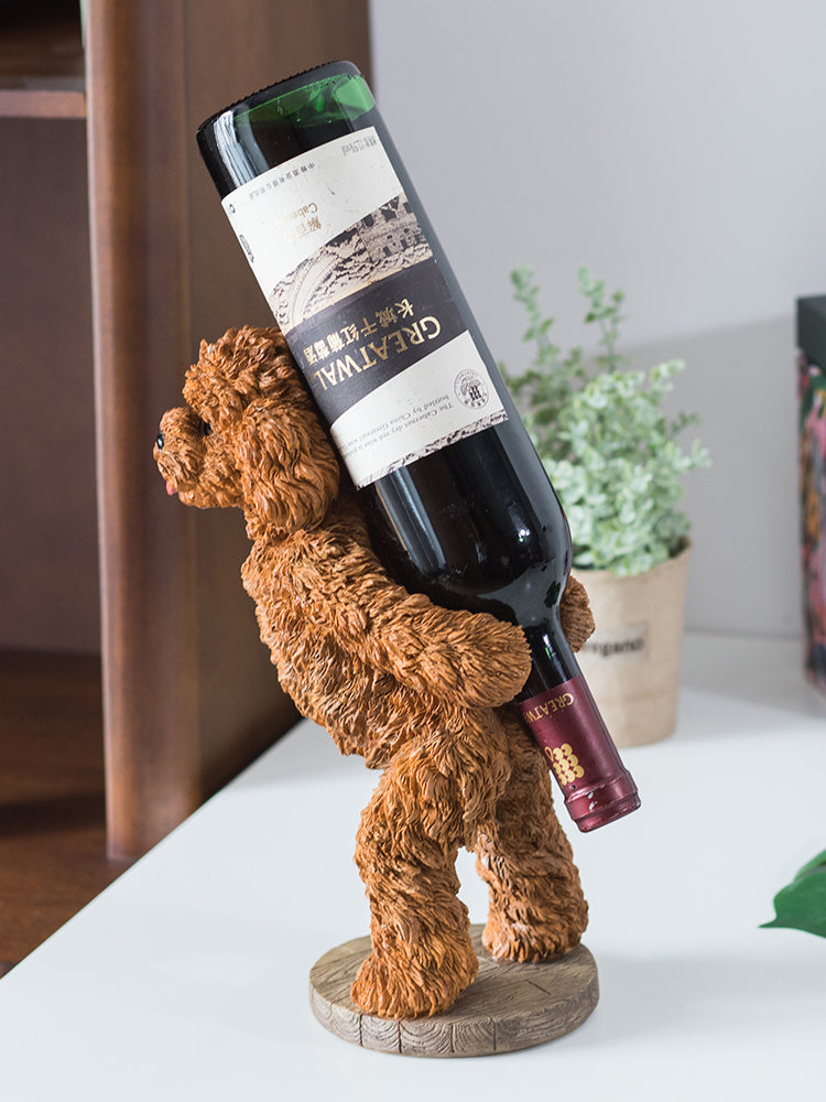 Adorable Resin Teddy Wine Bottle Holder & Decorative Dog Figurine