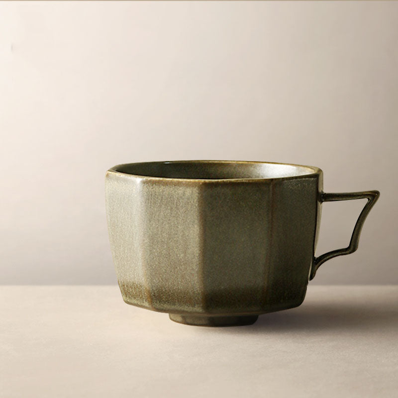 Artisan Ceramic Cup and Saucer Set, Geometric - Shaped Tea/Coffee Cups with Saucers