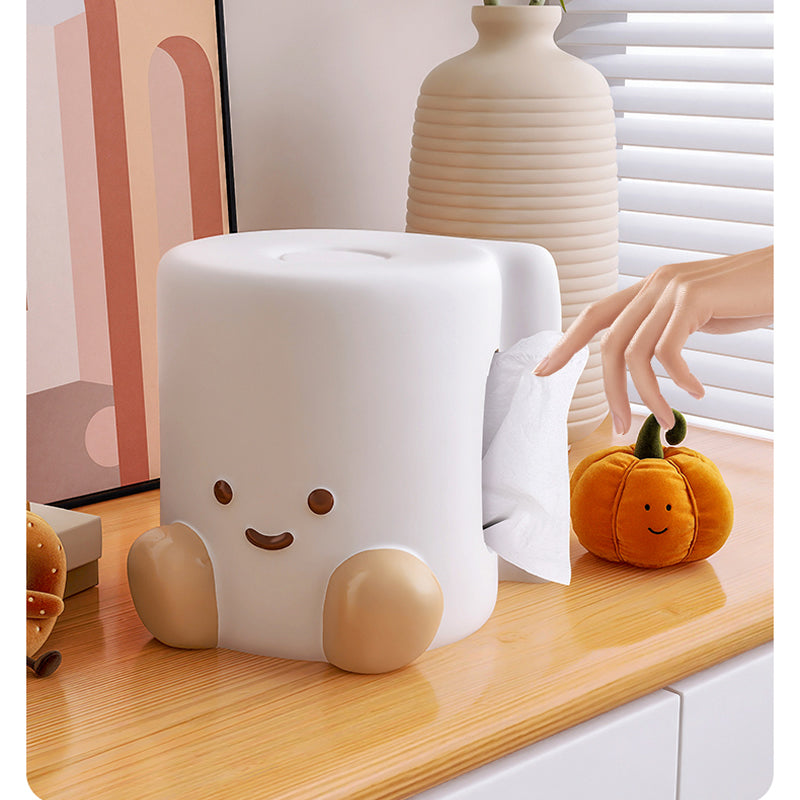 Ceramic Smiley Face Roll - Shaped Tissue Box, Cute Decorative Tissue Holder