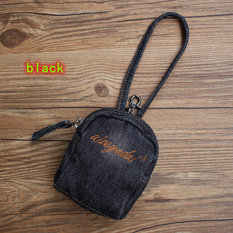 Miniature Denim Backpack Coin Purse & Earbud Case – Vintage Jewelry & AirPod Organizer for Bags with Keychain Pouch