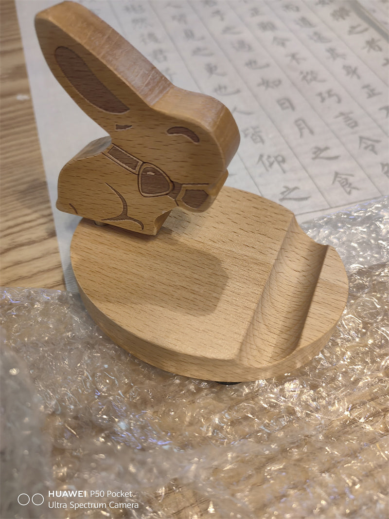Wooden Bunny Phone Stand, Cute Rabbit - Shaped Cell Phone Holder for Desk