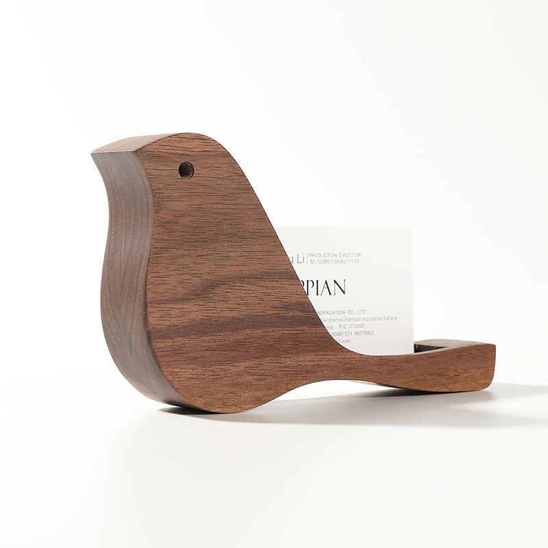 Wooden Bird - Shaped Business Card Holder, Decorative Desk Accessory