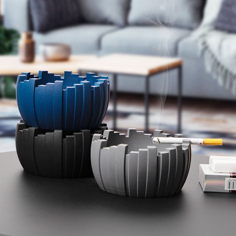 Cement Ashtray with Geometric Art, Modern Minimalist Cigarette Ashtray